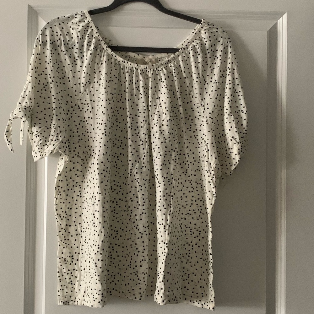 Casual Top; Style & Co.; 2X; Cream & Black; Tie Sleeve
